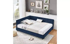 Lit de repos complet en velours de style Mid-Century TUYOHW, cadre de canapé-lit rembourré avec structure de lit plateforme en bois d'eucalyptus, lit capitonné avec têtes de lit
