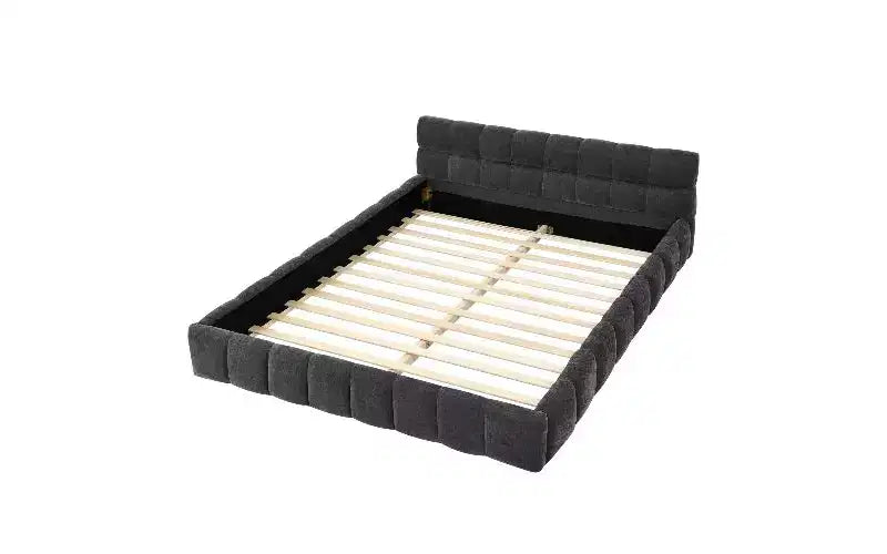 TUYOHW Cadre de lit plateforme rembourré, lit en tissu chenille avec tête de lit, cadre de lit queen size moderne avec cadre solide pour chambre à coucher
