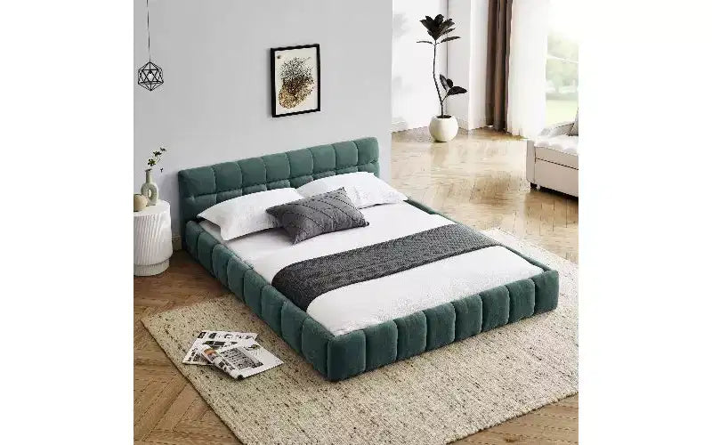 TUYOHW Cadre de lit plateforme rembourré, lit en tissu chenille avec tête de lit, cadre de lit queen size moderne avec cadre solide pour chambre à coucher