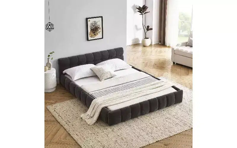 TUYOHW Cadre de lit plateforme rembourré, lit en tissu chenille avec tête de lit, cadre de lit queen size moderne avec cadre solide pour chambre à coucher