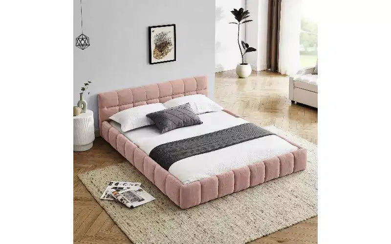 TUYOHW Cadre de lit plateforme rembourré, lit en tissu chenille avec tête de lit, cadre de lit queen size moderne avec cadre solide pour chambre à coucher