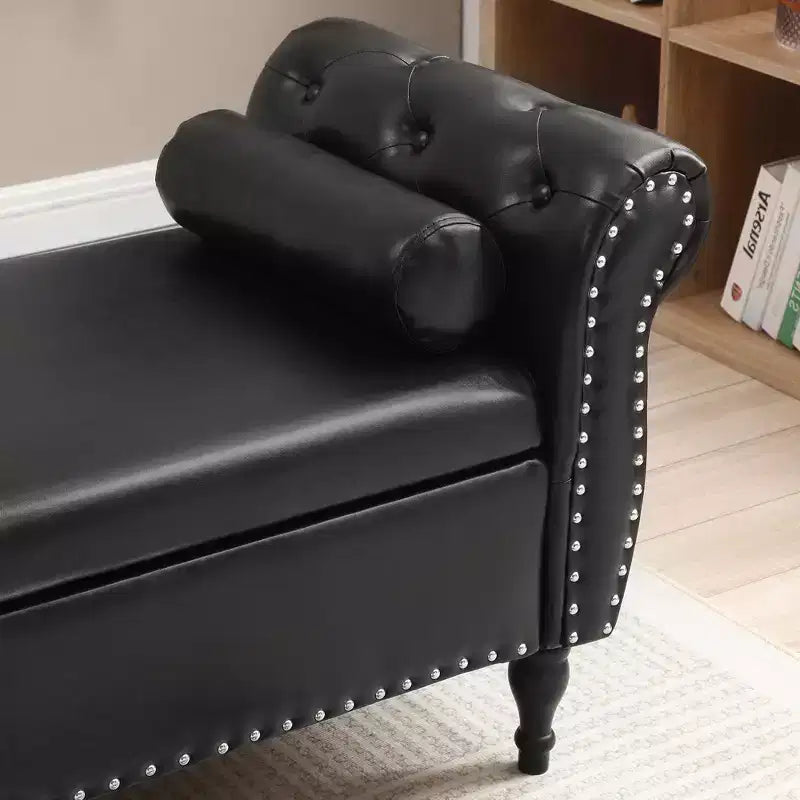 Banc de Rangement TUYOHW 63 avec Boutons Touffetés et Oreiller en Velours, Banc de Lit avec Pieds en Bois, Banc d'Entrée pour Salon, Chambre à Coucher