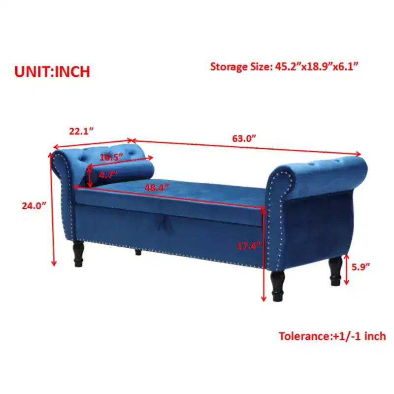Banc de Rangement TUYOHW 63 avec Boutons Touffetés et Oreiller en Velours, Banc de Lit avec Pieds en Bois, Banc d'Entrée pour Salon, Chambre à Coucher