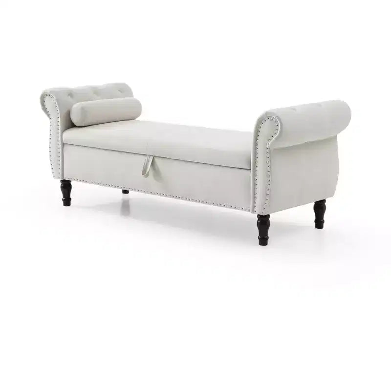 Banc de Rangement TUYOHW 63 avec Boutons Touffetés et Oreiller en Velours, Banc de Lit avec Pieds en Bois, Banc d'Entrée pour Salon, Chambre à Coucher