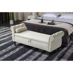 Banc de Rangement TUYOHW 63 avec Boutons Touffetés et Oreiller en Velours, Banc de Lit avec Pieds en Bois, Banc d'Entrée pour Salon, Chambre à Coucher