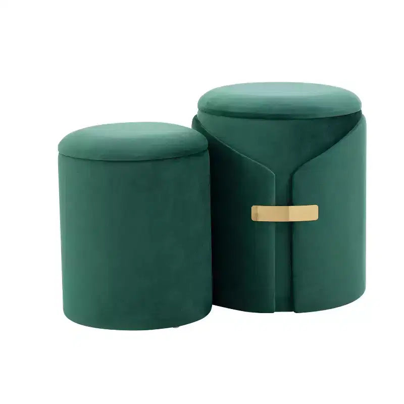 TUYOHW Ensemble de 2 poufs gigognes modernes avec rangement, tabourets de coiffeuse rembourrés en velours avec accent métallique doré, repose-pieds pour salon, entrée.
