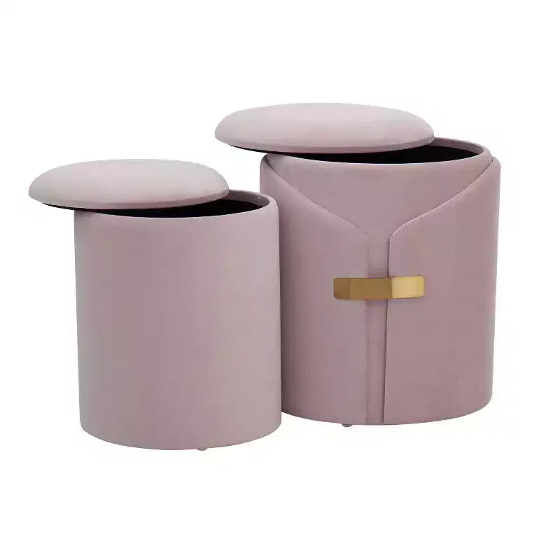 TUYOHW Ensemble de 2 poufs gigognes modernes avec rangement, tabourets de coiffeuse rembourrés en velours avec accent métallique doré, repose-pieds pour salon, entrée.