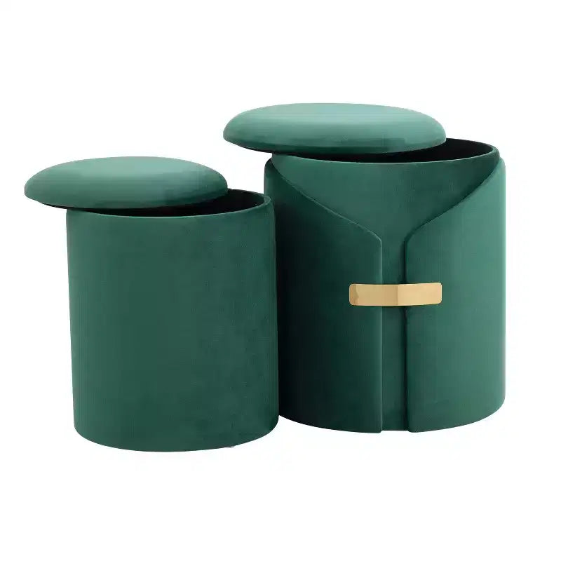 TUYOHW Ensemble de 2 poufs gigognes modernes avec rangement, tabourets de coiffeuse rembourrés en velours avec accent métallique doré, repose-pieds pour salon, entrée.