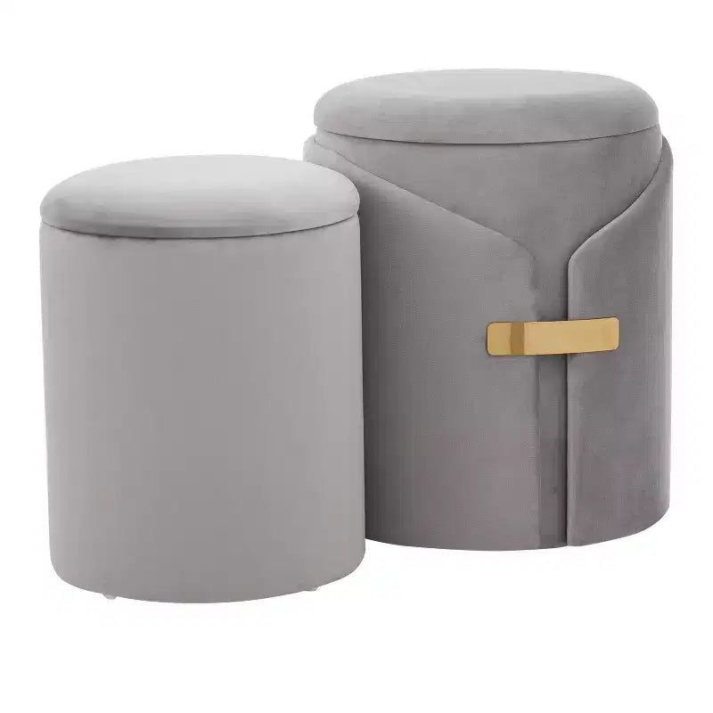 TUYOHW Ensemble de 2 poufs gigognes modernes avec rangement, tabourets de coiffeuse rembourrés en velours avec accent métallique doré, repose-pieds pour salon, entrée.