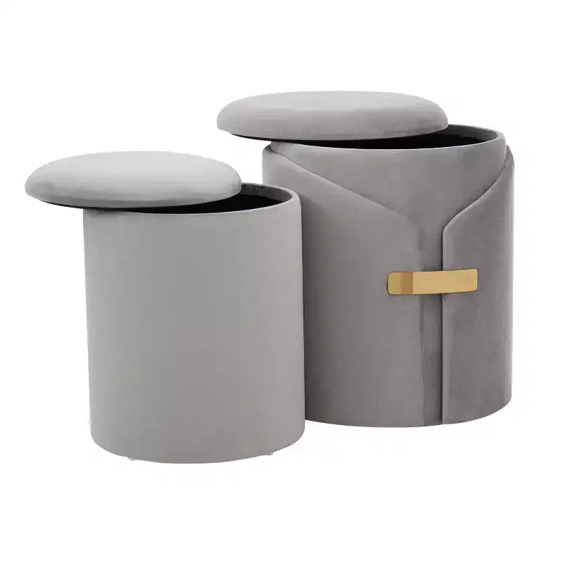 TUYOHW Ensemble de 2 poufs gigognes modernes avec rangement, tabourets de coiffeuse rembourrés en velours avec accent métallique doré, repose-pieds pour salon, entrée.