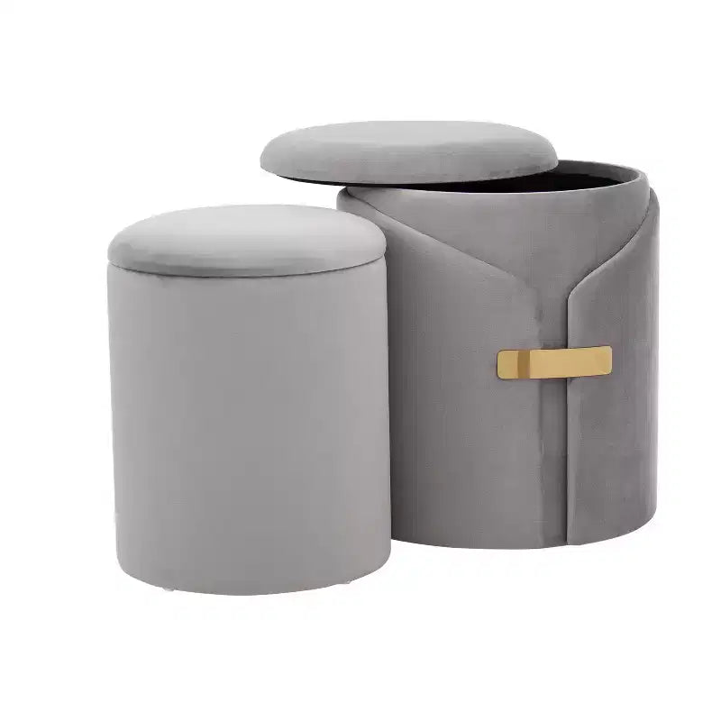 TUYOHW Ensemble de 2 poufs gigognes modernes avec rangement, tabourets de coiffeuse rembourrés en velours avec accent métallique doré, repose-pieds pour salon, entrée.