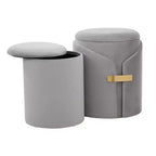 TUYOHW Ensemble de 2 poufs gigognes modernes avec rangement, tabourets de coiffeuse rembourrés en velours avec accent métallique doré, repose-pieds pour salon, entrée.