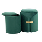 TUYOHW Ensemble de 2 poufs gigognes modernes avec rangement, tabourets de coiffeuse rembourrés en velours avec accent métallique doré, repose-pieds pour salon, entrée.