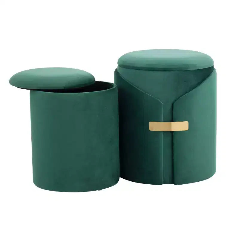 TUYOHW Ensemble de 2 poufs gigognes modernes avec rangement, tabourets de coiffeuse rembourrés en velours avec accent métallique doré, repose-pieds pour salon, entrée.