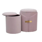 TUYOHW Modern Nesting Ottoman Set of 2 with Storage Velvet Upholstered Vanity Stool with Gold Metal Accent Foot Stool for Living Room, Entryway