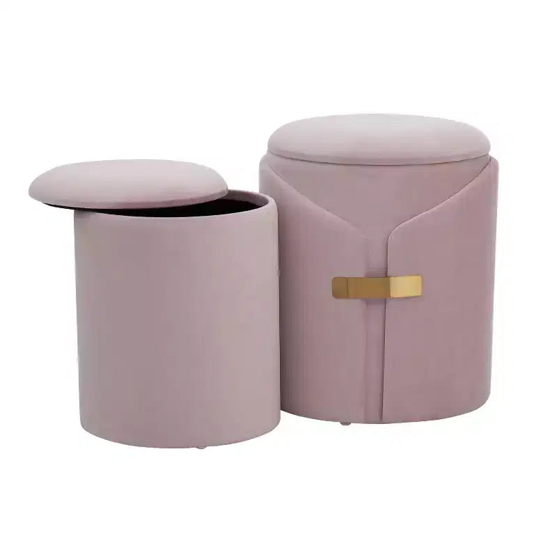 TUYOHW Modern Nesting Ottoman Set of 2 with Storage Velvet Upholstered Vanity Stool with Gold Metal Accent Foot Stool for Living Room, Entryway