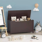Coffre à jouets en bois pour enfants avec couvercle à charnière sécurisé, pour les 2 ans et plus (café)