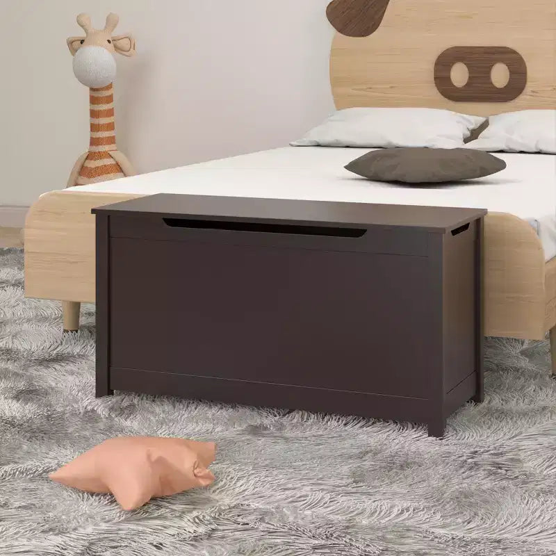 Coffre à jouets en bois pour enfants avec couvercle à charnière sécurisé, pour les 2 ans et plus (café)