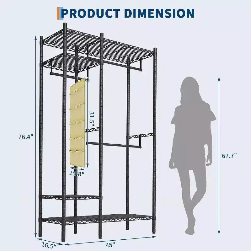 Portant à vêtements robuste, Supports à vêtements pour suspendre les vêtements, Portants autoportants avec étagères, Portants de placard réglables, Charge maximale 450 kg