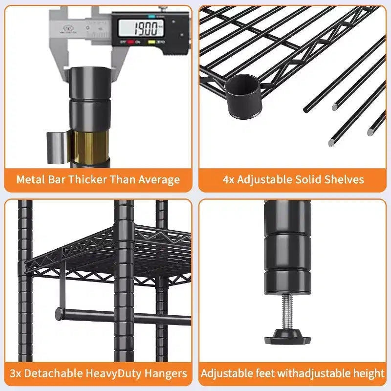 Portant à vêtements robuste, Supports à vêtements pour suspendre les vêtements, Portants autoportants avec étagères, Portants de placard réglables, Charge maximale 450 kg