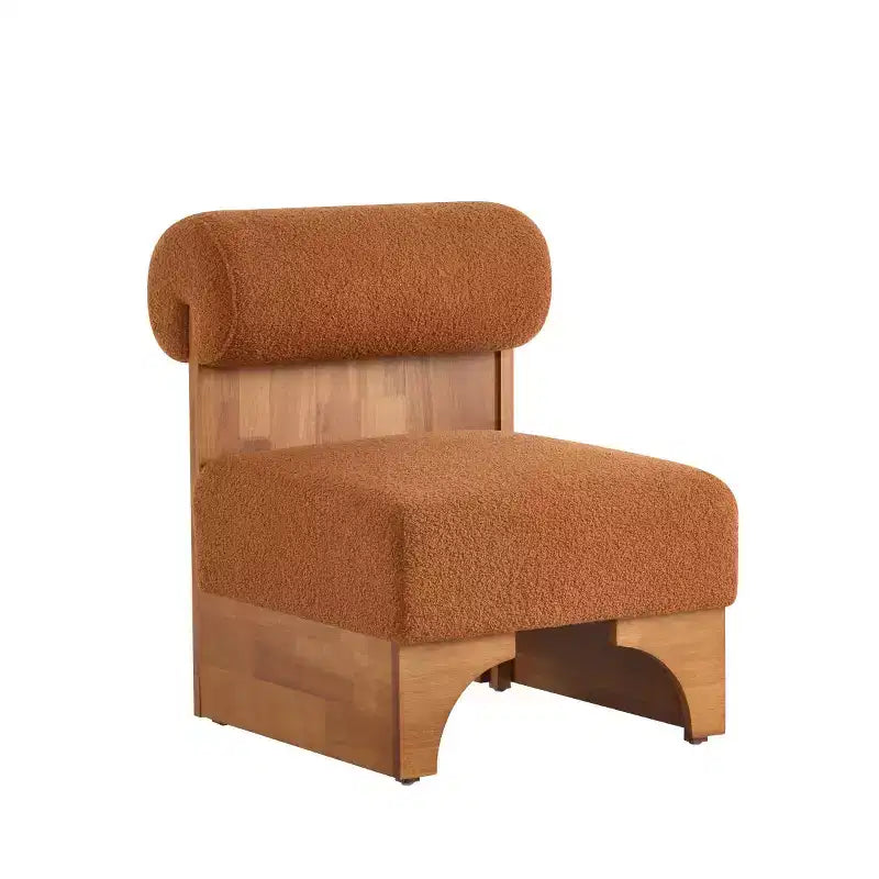 Fauteuil d'appoint moderne en tissu bouclé avec dossier roulé et cadre en bois massif pour salon, chambre ou bureau - Panipeachy