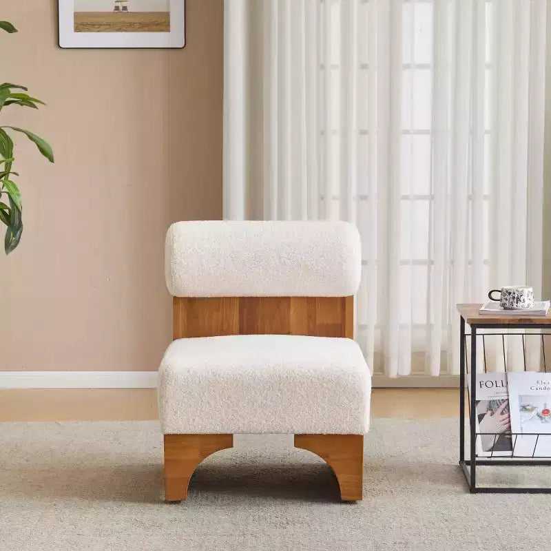 Fauteuil d'appoint moderne en tissu bouclé avec dossier roulé et cadre en bois massif pour salon, chambre ou bureau - Panipeachy