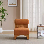 Fauteuil d'appoint moderne en tissu bouclé avec dossier roulé et cadre en bois massif pour salon, chambre ou bureau - Panipeachy