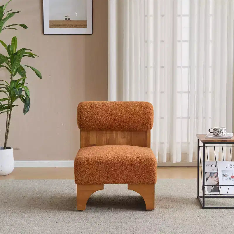 Fauteuil d'appoint moderne en tissu bouclé avec dossier roulé et cadre en bois massif pour salon, chambre ou bureau - Panipeachy