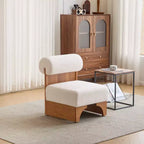 Modern Boucle Upholstered Accent Chair with Rolled Backrest and Solid Wood Frame for Living Room, Bedroom, or Office-Panipeachy