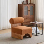 Fauteuil d'appoint moderne en tissu bouclé avec dossier roulé et cadre en bois massif pour salon, chambre ou bureau - Panipeachy