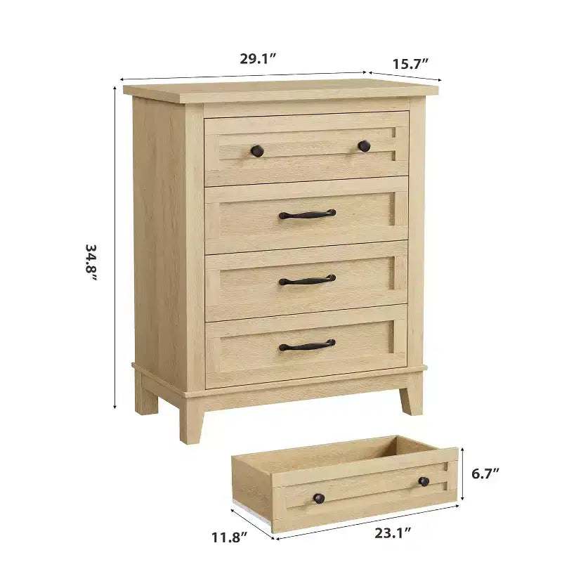 Commode haute à 4 tiroirs de 34,8 pouces, commode de rangement verticale autoportante pour chambre et salon