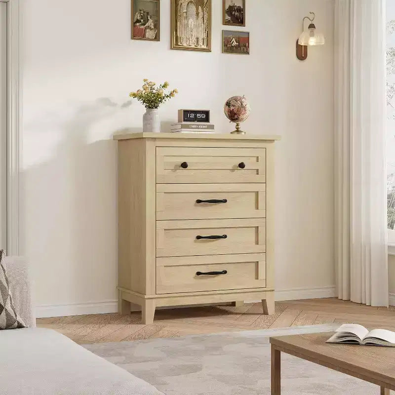 Commode haute à 4 tiroirs de 34,8 pouces, commode de rangement verticale autoportante pour chambre et salon