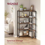 VASAGLE Étagère 5 niveaux avec cadre métallique, étagère d'angle industrielle convertible, 23,9 x 102,1 x 142 cm, marron rustique et noir encre