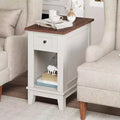 COZONY Narrow Side Table Set of 2, Farmhouse End Tables Drawer Storage Shelf Wooden Nightstands for Living Room Bedroom