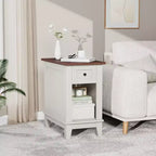 COZONY Lot de 2 tables d'appoint étroites, tables de chevet en bois de style ferme avec tiroir de rangement et étagère, pour salon et chambre à coucher