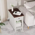 COZONY Lot de 2 tables d'appoint étroites, tables de chevet en bois de style ferme avec tiroir de rangement et étagère, pour salon et chambre à coucher
