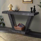 TUYOHW 60IN Table Console en Bois Vieilli Style Vintage avec Meuble de Rangement à 2 Niveaux en Bois Massif, Table d'Entrée avec Base Épaisse, Table de Couloir
