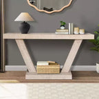 TUYOHW 60IN Vintage Distressed Wood Console Table with 2-Tier Solid Wood Storage Cabinet, Entryway Table with Thick Base, Hallway Table