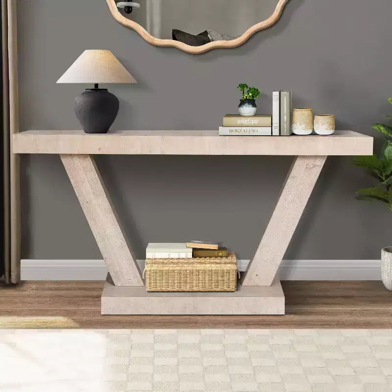 TUYOHW 60IN Vintage Distressed Wood Console Table with 2-Tier Solid Wood Storage Cabinet, Entryway Table with Thick Base, Hallway Table
