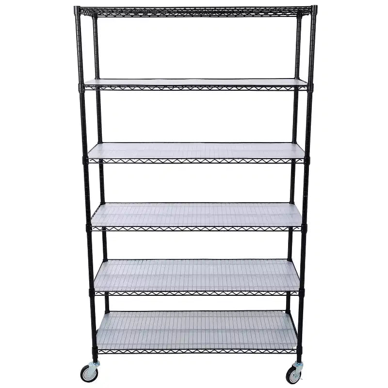 VIYET 6 Tier 6000LBS NSF Metal Wire Shelving, Heavy Duty Adjustable Rack with Wheels & Shelf Liners (Black, 84H48L20D)