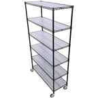 Étagère métallique VIYET à 6 niveaux, 6000 lb, certifiée NSF, robuste et réglable avec roulettes et tapis d'étagère (Noir, 84H48L20D)