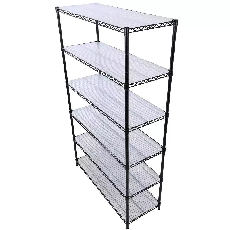 Étagère métallique VIYET à 6 niveaux, 6000 lb, certifiée NSF, robuste et réglable avec roulettes et tapis d'étagère (Noir, 84H48L20D)