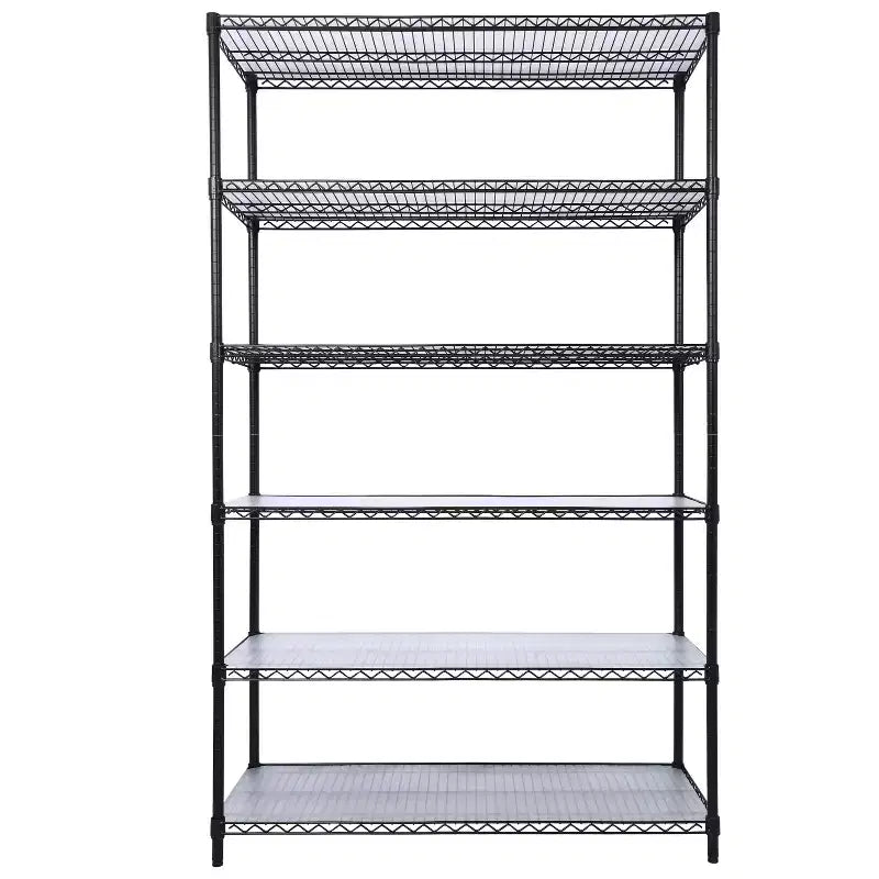 Étagère métallique VIYET à 6 niveaux, 6000 lb, certifiée NSF, robuste et réglable avec roulettes et tapis d'étagère (Noir, 84H48L20D)