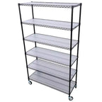 Étagère métallique VIYET à 6 niveaux, 6000 lb, certifiée NSF, robuste et réglable avec roulettes et tapis d'étagère (Noir, 84H48L20D)