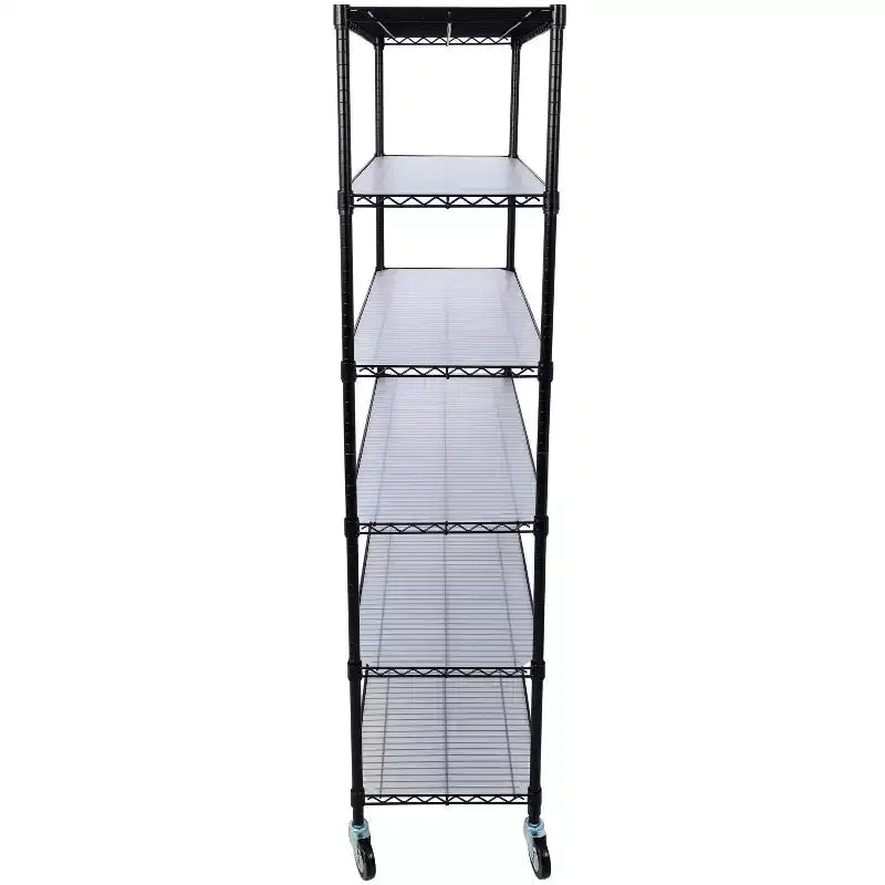 Étagère métallique VIYET à 6 niveaux, 6000 lb, certifiée NSF, robuste et réglable avec roulettes et tapis d'étagère (Noir, 84H48L20D)
