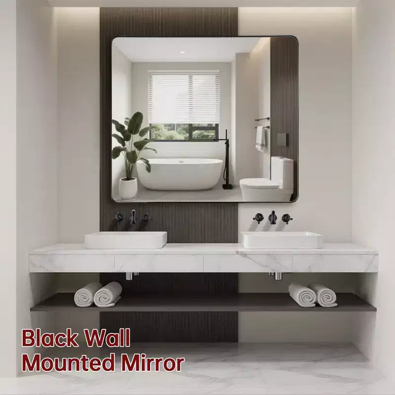 SUMERAIN Rectangle Bathroom Mirror, 40x36 Black Aluminum Framed Large Vanity Mirror with Tempered Glass