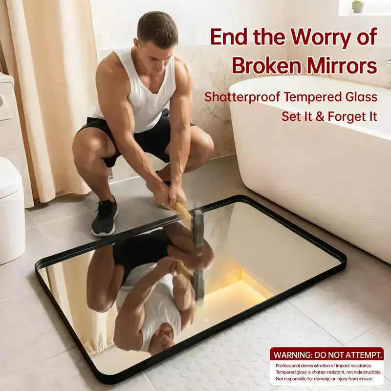 Miroir de salle de bain rectangulaire SUMERAIN, 40x36, grand miroir de courtoisie encadré en aluminium noir avec verre trempé
