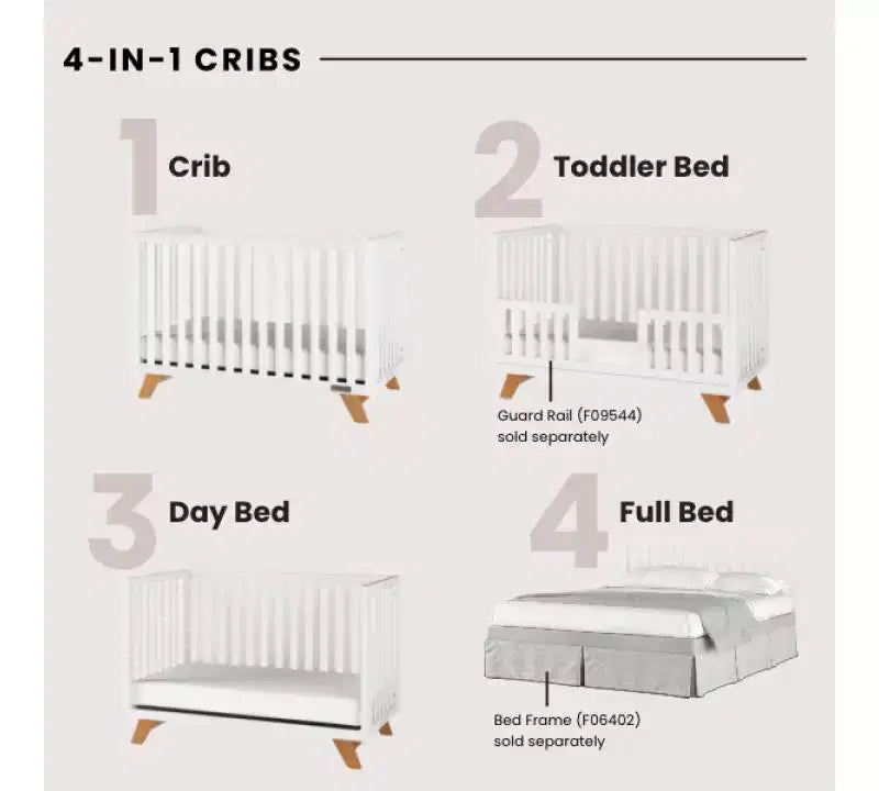 Lit de bébé SOHO Child Craft, commode 3 tiroirs, chiffonnier, table de chevet, ensemble de chambre de bébé 4 pièces