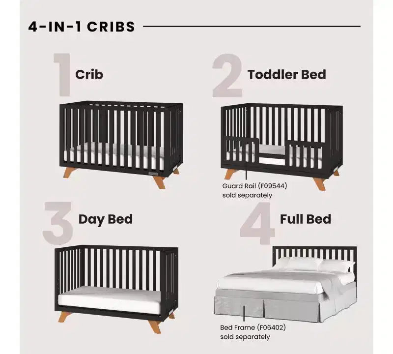 Lit de bébé SOHO Child Craft, commode 3 tiroirs, chiffonnier, table de chevet, ensemble de chambre de bébé 4 pièces