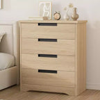 4 Drawer Dresser for Bedroom, Natural Chest of Drawers with Embedded Handles Design, Wooden Dresser Organizer for Living Room, Nursery, Entryway